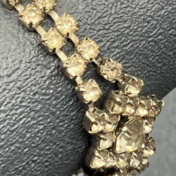 Vintage Rhinestone Diamond Bracelet 7 In Silver Double Row Snap Bling Glam Retro - Picture 6 of 9